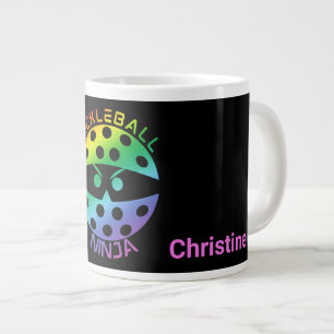 Taza De Café Gigante ninja de pickleball de arcoiris de 20 oz con nombr