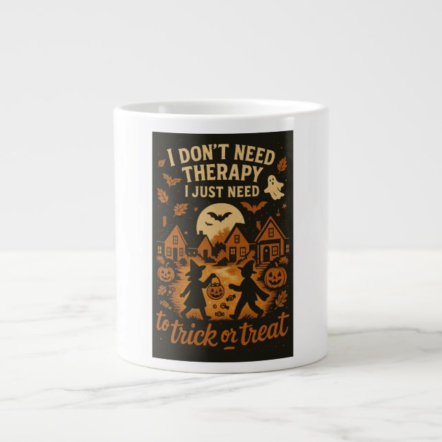 Taza De Café Gigante No necesito terapia, necesito engañar o tratar (Frente)