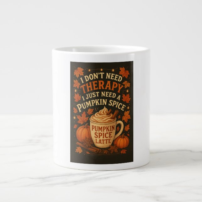 Taza De Café Gigante No necesito terapia, necesito una calabaza con lec (Frente)