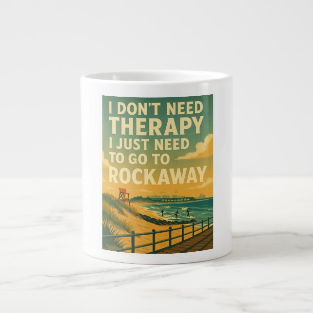 Taza De Café Gigante No necesito terapia, solo necesito a Rockaway (Frente)