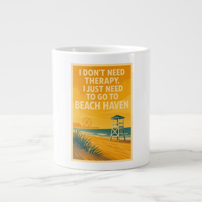 Taza De Café Gigante No necesito terapia, solo necesito Beach Haven (Frente)