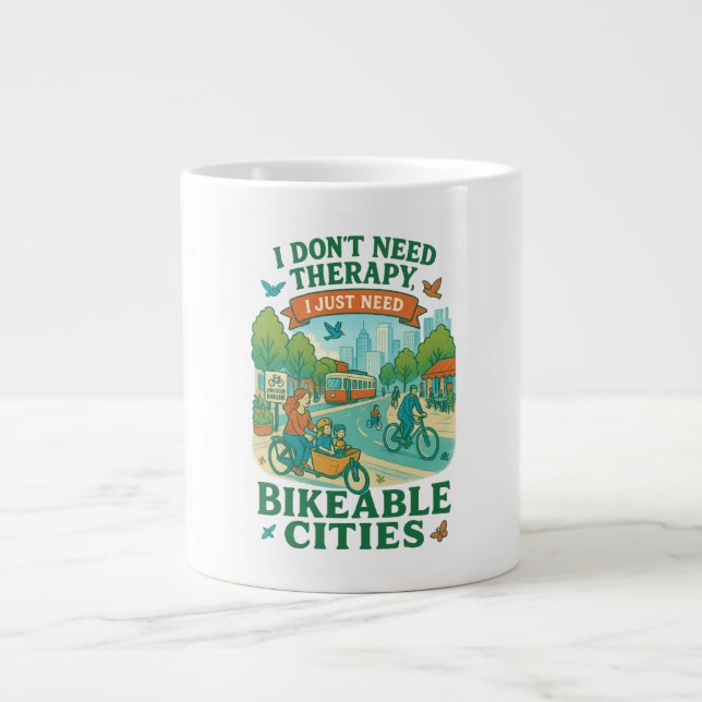 Taza De Café Gigante No necesito terapia, solo necesito ciudades bikeab (Frente)