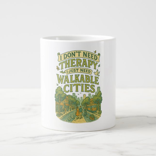 Taza De Café Gigante No necesito terapia, solo necesito ciudades para c (Frente)