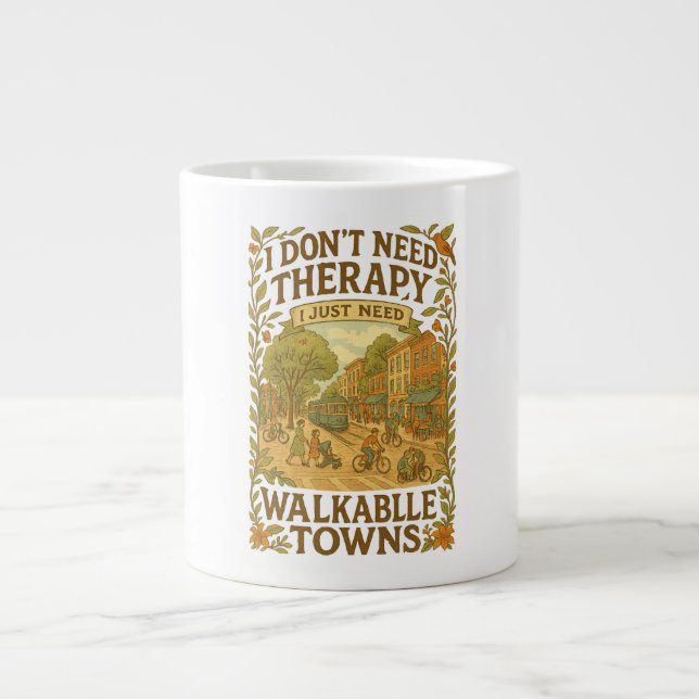 Taza De Café Gigante No necesito terapia, solo necesito ciudades Walkab (Frente)
