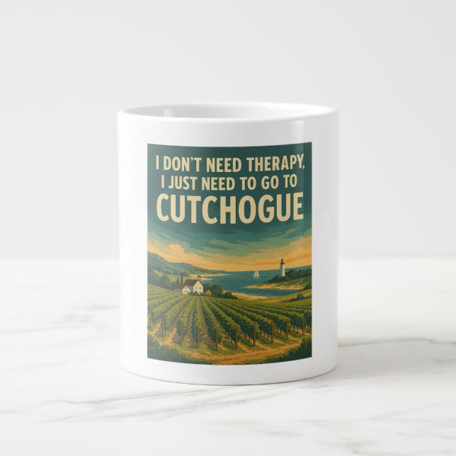 Taza De Café Gigante No necesito terapia, solo necesito Cutchogue (Frente)