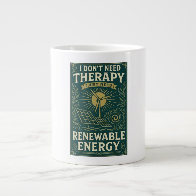 Taza De Café Gigante No necesito terapia, solo necesito energía renovab (Frente)