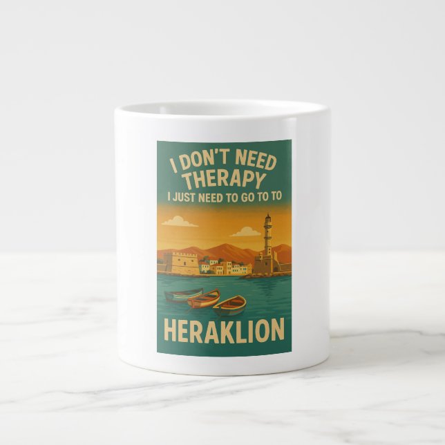 Taza De Café Gigante No necesito terapia, solo necesito Heraklion. (Frente)