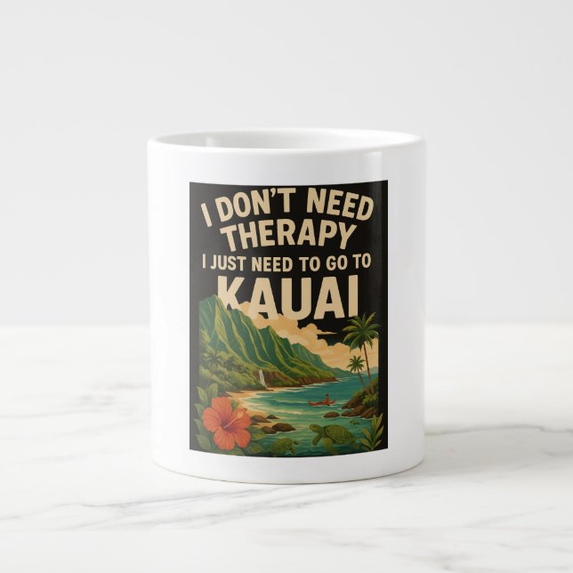 Taza De Café Gigante No necesito terapia, solo necesito ir a Kauai (Frente)