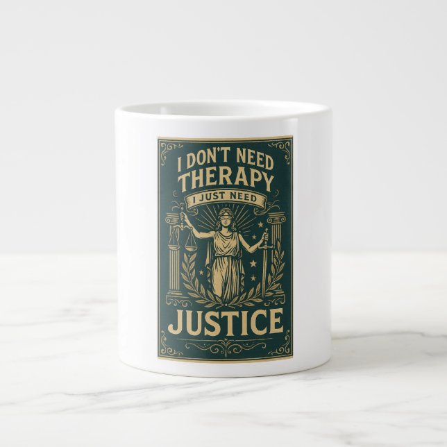 Taza De Café Gigante No necesito terapia, solo necesito justicia (Frente)