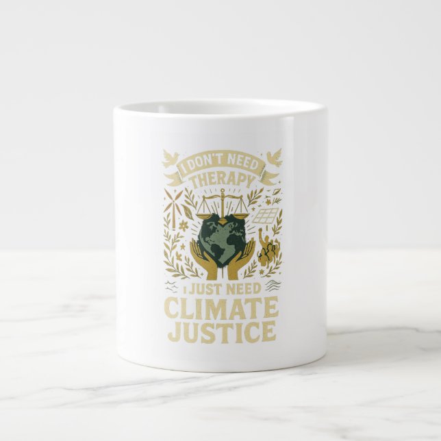 Taza De Café Gigante No necesito terapia, solo necesito justicia climát (Frente)