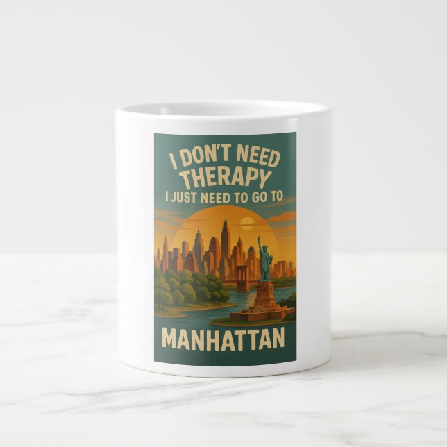 Taza De Café Gigante No necesito terapia, solo necesito Manhattan (Frente)