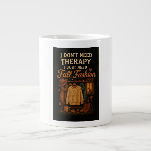 Taza De Café Gigante No necesito terapia, solo necesito Moda de Otoño (Frente)