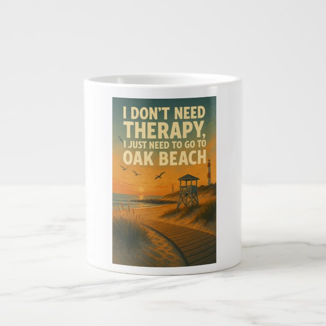 Taza De Café Gigante No necesito terapia, solo necesito Oak Beach (Frente)