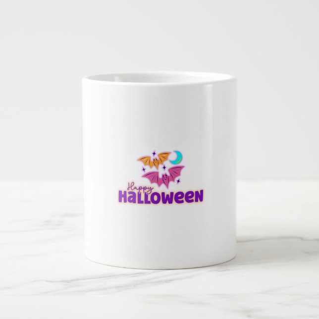 Taza De Café Gigante Noche feliz de Halloween - Bats y luna bonitos (Frente)