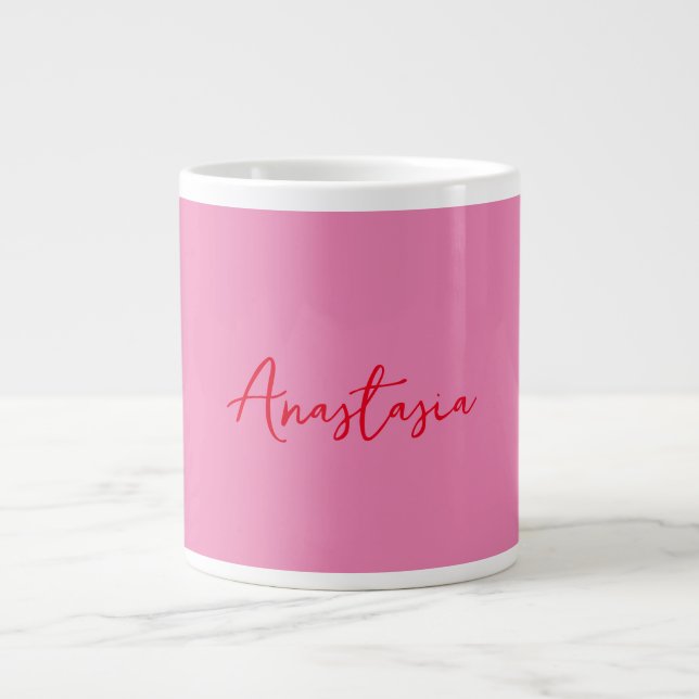 Taza De Café Gigante Nombre caligráfico profesional personalizado rosa (Frente)