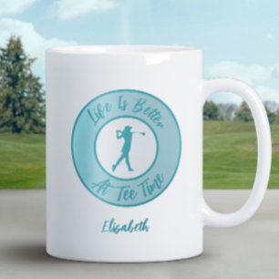 Taza De Café Gigante Nombre de Hora de Salida de Golfista Dama Deportes