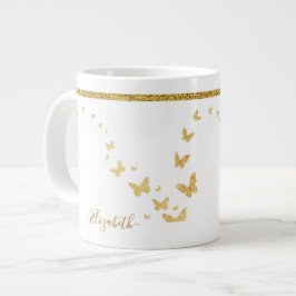 Taza De Café Gigante Nombre de monograma con brillo dorado elegante