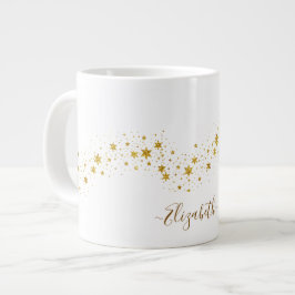 Taza De Café Gigante Nombre de monograma con brillo dorado elegante