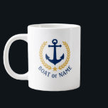 Taza De Café Gigante Nombre del barco Anchor Náutico Estrella del Laure<br><div class="desc">Un tazón de café gigante personalizado de 20 onzas con tu nombre de barco,  nombre de familia u otro texto deseado. Con un ancla náutica diseñado por un personalizado,  hojas de laurel de estilo dorado y emblema de estrellas. Hace un gran regalo para cualquier ocasión.</div>