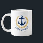 Taza De Café Gigante Nombre del barco Anchor Náutico Estrella del Laure<br><div class="desc">Un tazón de café gigante personalizado de 20 onzas con tu nombre de barco,  nombre de familia u otro texto deseado. Con un ancla náutica diseñado por un personalizado,  hojas de laurel de estilo dorado y emblema de estrellas. Hace un gran regalo para cualquier ocasión.</div>