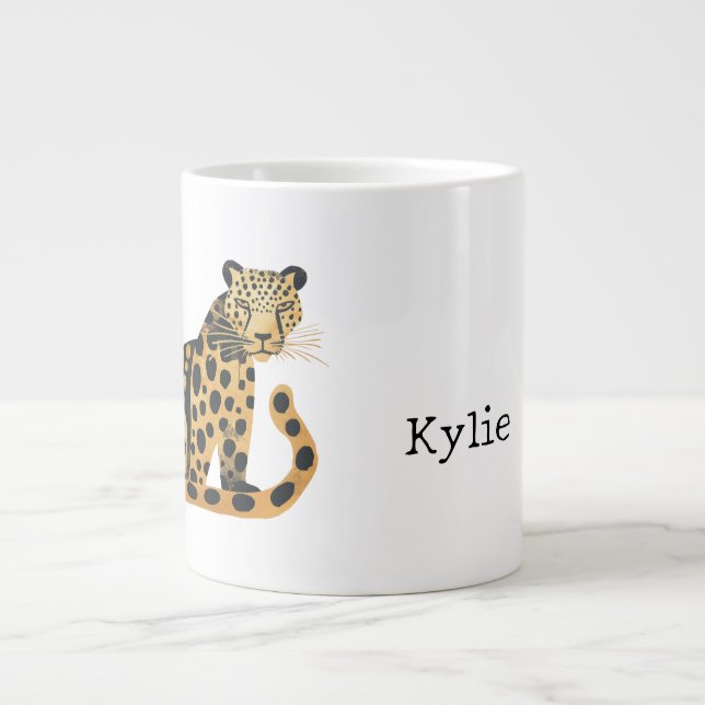 Taza De Café Gigante Nombre del leopardo de oro negro (Frente)