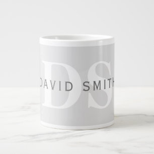 Taza De Café Gigante Nombre moderno y monograma Gris claro y oscuro b