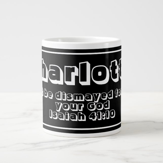 Taza De Café Gigante Nombre personal en blanco y negro Biblia Verso cit (Frente)