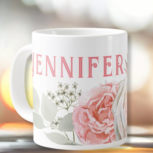 Taza De Café Gigante Nombre personal rosa Flores de agua (Subido por el creador)