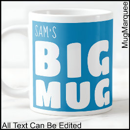 Taza De Café Gigante Nombre personalizado Big Mug Mid Blue & White Fun 