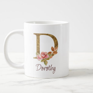 Taza De Café Gigante Nombre personalizado Blush Rosas Rosadas Hoja de O