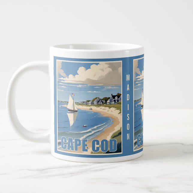 Taza De Café Gigante Nombre personalizado Cabo Cod Massachusetts (Izquierda)