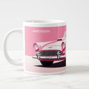 Taza De Café Gigante Nombre personalizado Coche clásico rosado
