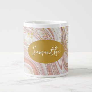 Taza De Café Gigante Nombre personalizado de color rosa y dorado femeni