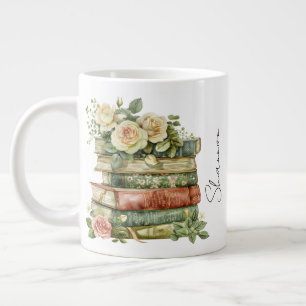 Taza De Café Gigante Nombre Personalizado Floral Amante de los Libros