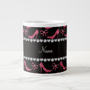 Taza De Café Gigante Nombre personalizado fuchsia purpurina rosa alto t