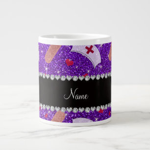 Taza De Café Gigante Nombre personalizado índigo purpurina  enfermero 