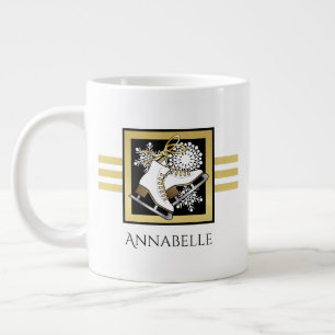Taza De Café Gigante Nombre personalizado: patinaje sobre hielo blanco