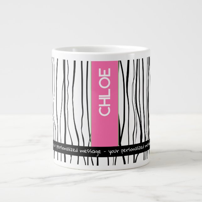 Taza De Café Gigante Nombre personalizado rosa y negro moderno (Frente)