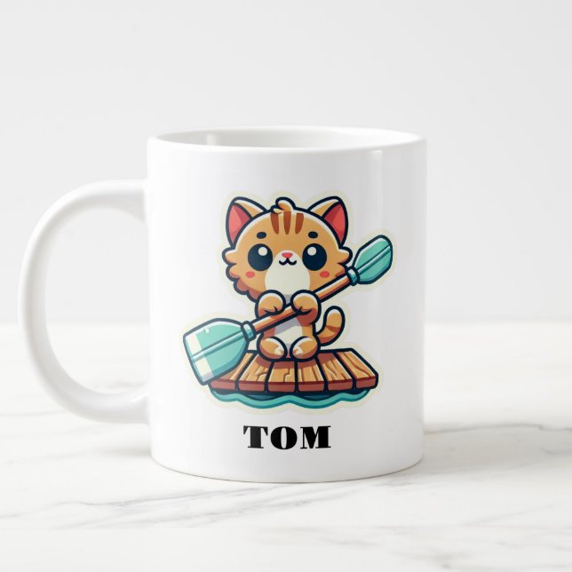 Taza De Café Gigante Nombre personalizado y lindo gato de remo personal (Izquierda)