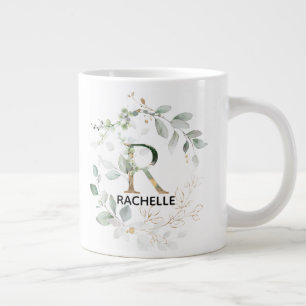 Taza De Café Gigante Nombre R inicial Alfabeto Monograma Vegetación ve