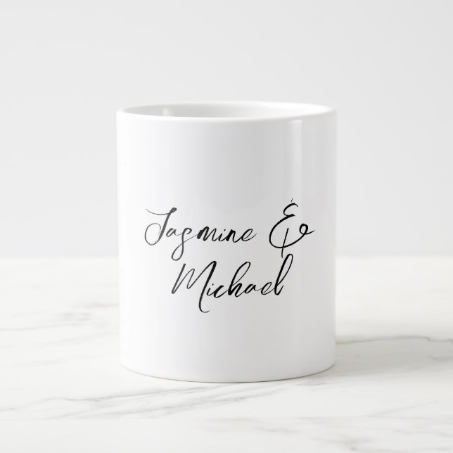 Taza De Café Gigante Nombres de Caligrafía Chic Encantadores Bodas (Frente)