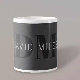 Taza De Café Gigante Nombres y monogramas editables modernos en gris os