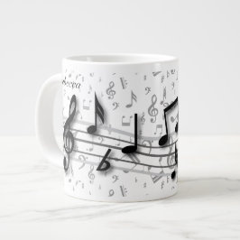 Taza De Café Gigante Notas musicales negras y grises personalizadas