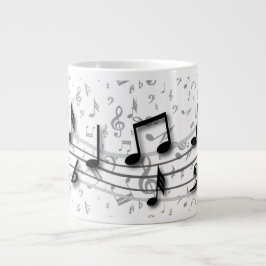 Taza De Café Gigante Notas musicales negras y grises personalizadas