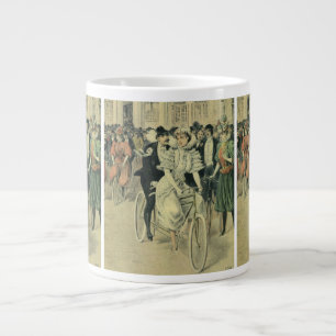 Taza De Café Gigante Novia y novio de boda victoriana en bicicleta reci