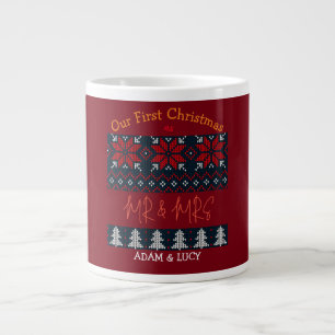 Taza De Café Gigante Nuestra primera Navidad, Sr. y Sra. /Pareja recién