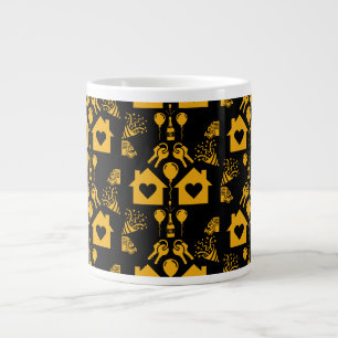 Taza De Café Gigante Nueva Casa Calentamiento Amarillo Sobre Negro