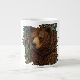 Taza De Café Gigante Obra de arte de oso marrón retro boho bosque