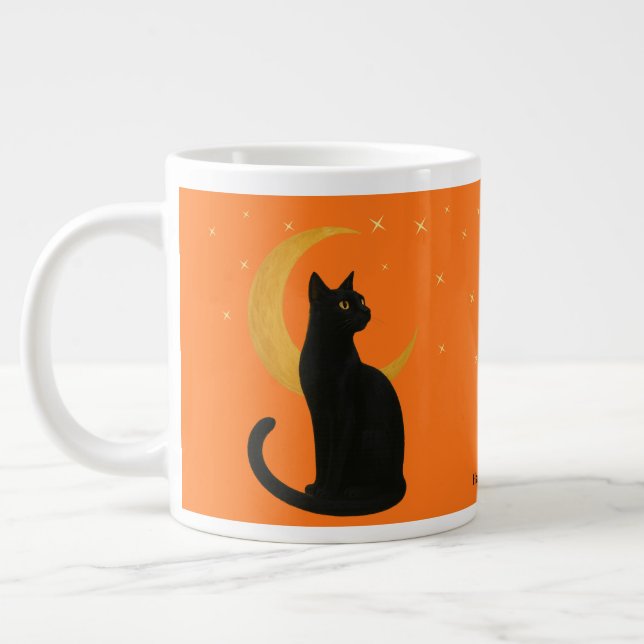 Taza De Café Gigante Observador de la noche - Gato negro de Halloween (Izquierda)