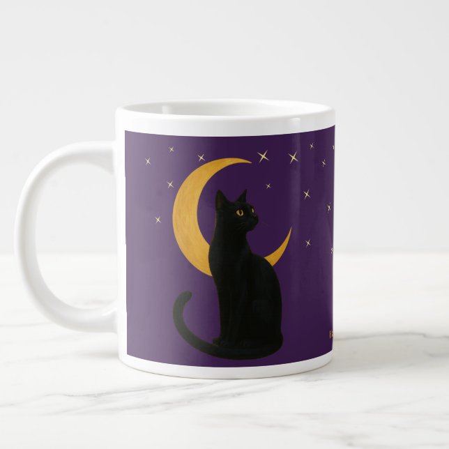 Taza De Café Gigante Observador de la noche - Gato negro de Halloween (Izquierda)